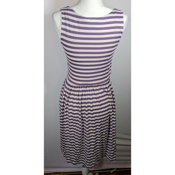 Knitted Dove Cottagecore Purple And White striped Dress With Floral Embroidered - Picture 11 of 11